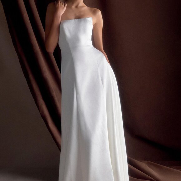 MESHKI Rosella Satin White Dress - Picture 1 of 3
